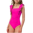 thumbnail image 2 of Cowsor 5-15 Years Girls Solid Color One Piece Swimsuit Ruffle Trim Waist Defined Bathing Suit Modest Swimwear for Summer Beach Pool Hot Spring, 2 of 7