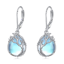 925 Sterling Silver Tree of Life Monstone Earrings Filigree Teardrop Dangle Drop Leverback Earrings for Women Jewelry