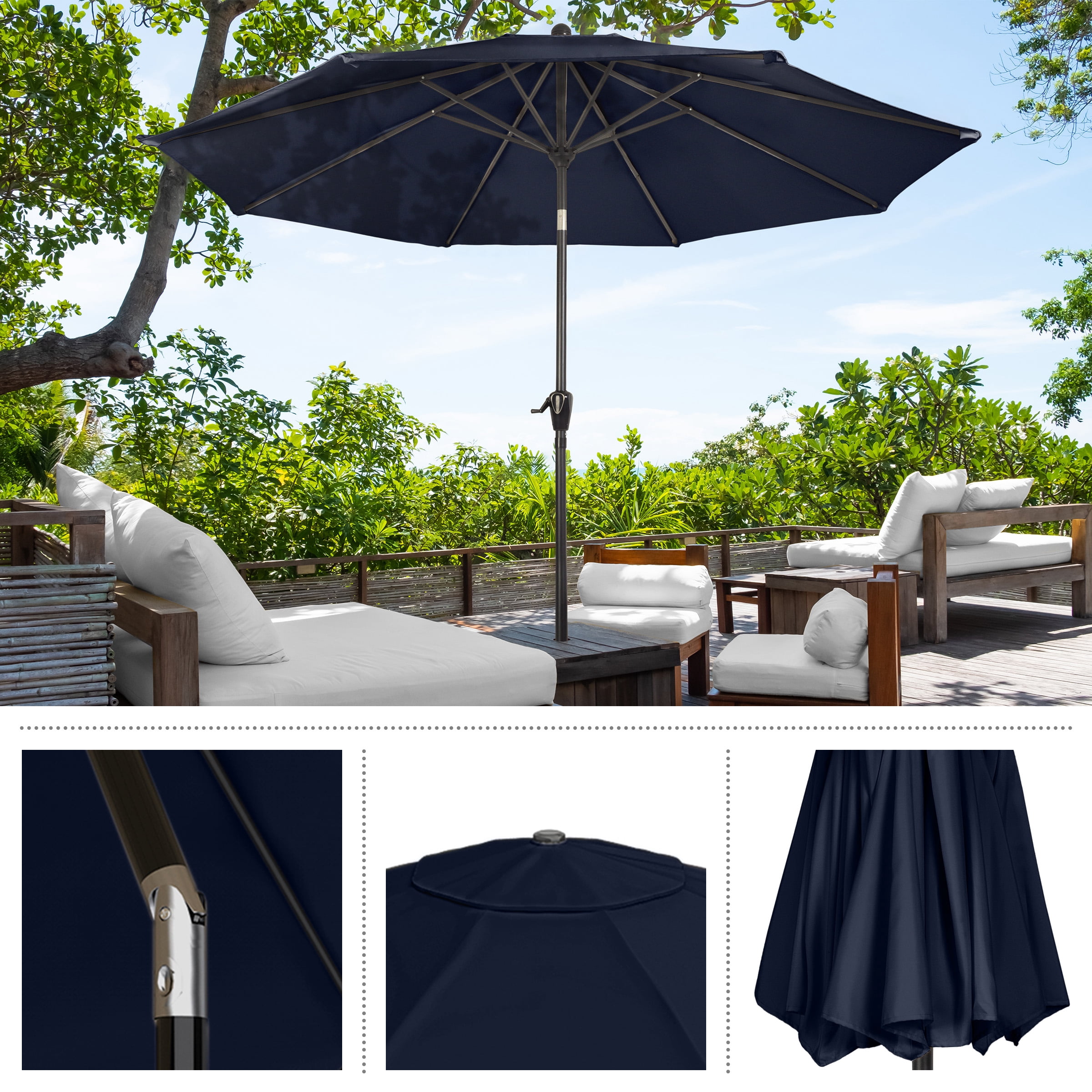 Pure Garden 10FT Patio Umbrella with Auto Tilt and Vented Canopy (Navy)