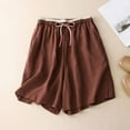 thumbnail image 2 of IDALL Shorts for Women Linen Shorts Athletic Shorts Cotton Shorts Spliced ​​elastic Waist Tie Wide Leg Pants Loose 2025 Summer New Casual Five Point Pants Womens Shorts Casual Coffee 3XL, 2 of 3