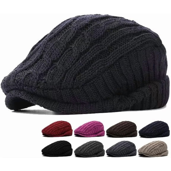 Winter Knitted Newsboy Hat with Ear Flaps - Warm Vintage Beret Style Ivy Cap for Women & Men, Thick Stretch Knit Beanie for Cold Weather
