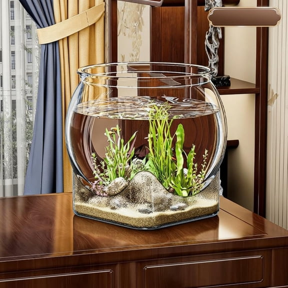 Tnarru Round PET Desktop Fish Tank, Eco-Friendly Turtle Habitat 23x20cm