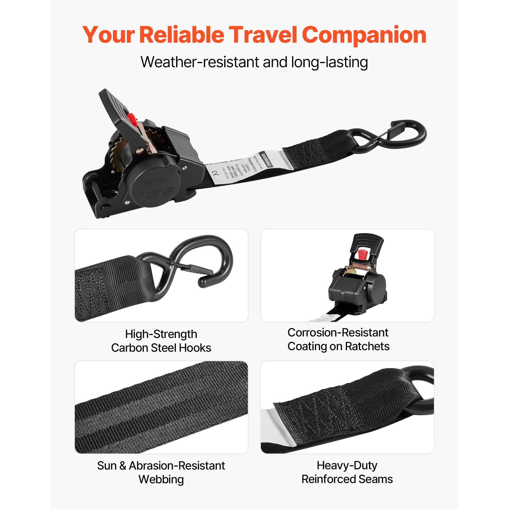 Car Tie Down Kit with 2 Straps, 550 lbs Capacity, Ratchet Tensioner, S-Hooks, for Trailer Boat Snowmobile Transport
