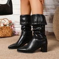 thumbnail image 2 of Dasayo Wide Width Boots for Women Mid-Calf Black Slouch Faux Leather Pointed Toe Block Heel Boots Woman Shoes 36, 2 of 9