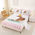 thumbnail image 2 of Erosebridal Kids Cute Capybara Bed Sheets, Pink Bow Buffalo King Sheets, 4 Pieces, 2 of 5