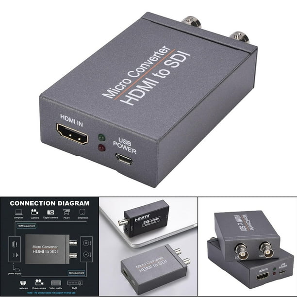 1080P HDMI a SDI Converter Audio Embedder Admite 2.970 Gbit / s Piezas de detección de formato automático para tabletas de videocámara de cámara Gris Macarena Convertidor de HDMI a SDI