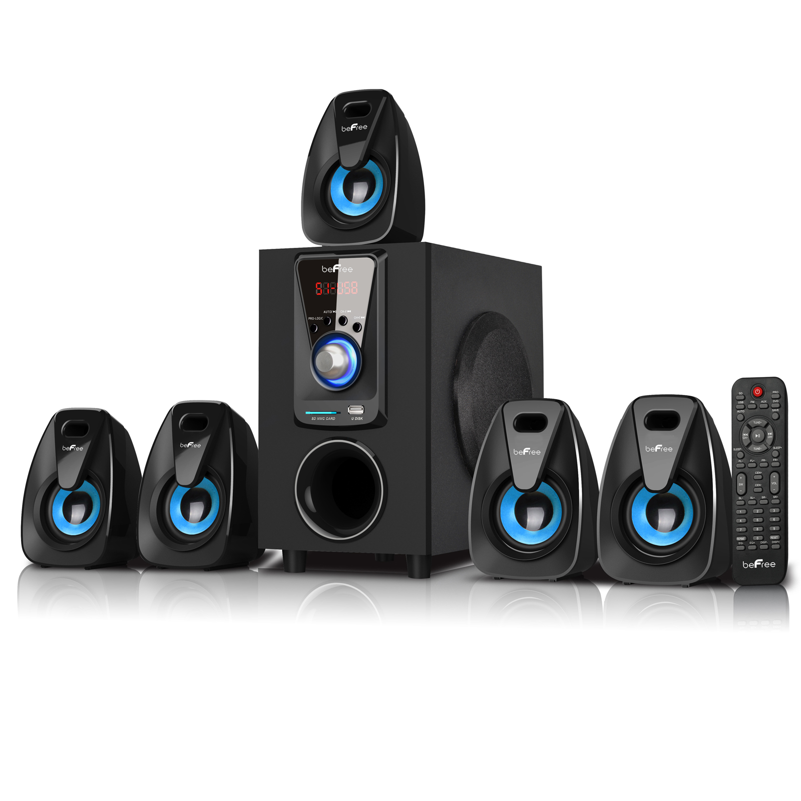 beFree Sound 5.1 Channel Surround Sound Bluetooth Speaker System- Blue - image 1 of 5