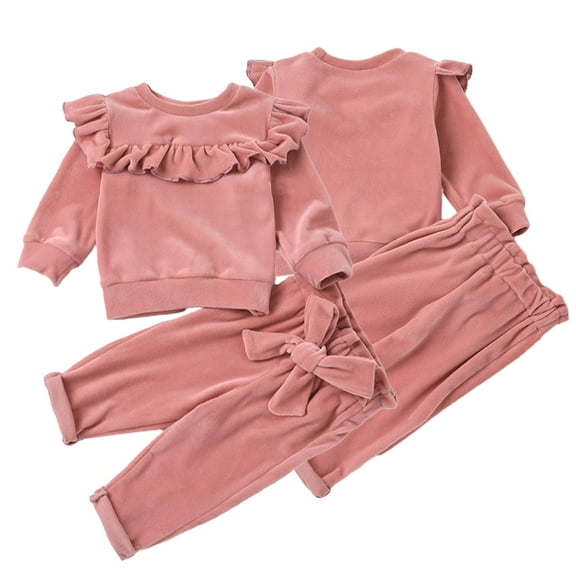 YTDSCS Newborn Toddler Girls Long Sleeve Sweatsuit Baby Girls Spring Fall Pullover Sweatshirt Top Ruffled Pullover Pants Set Kids Track Suits Clothes for 6M-24M