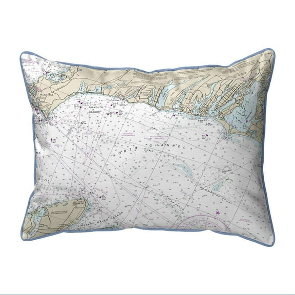 Betsy Drake Interiors Falmouth Harbor, MA Nautical Map Extra Large Zippered Indoor/Outdoor Pillow 20x24