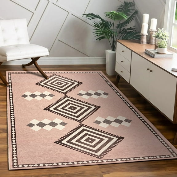 My Magic Carpet 5'x7' Machine Washable Non-Slip Dining Living Room Area Rug - Kilim Kiki Petal Pink