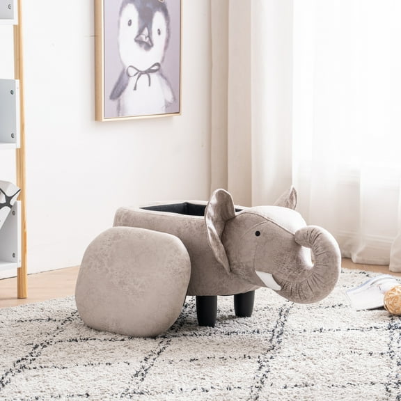 Home 2 Office Elliot The Elephant Fabric Storage Ottoman/Stool in Gray/Black