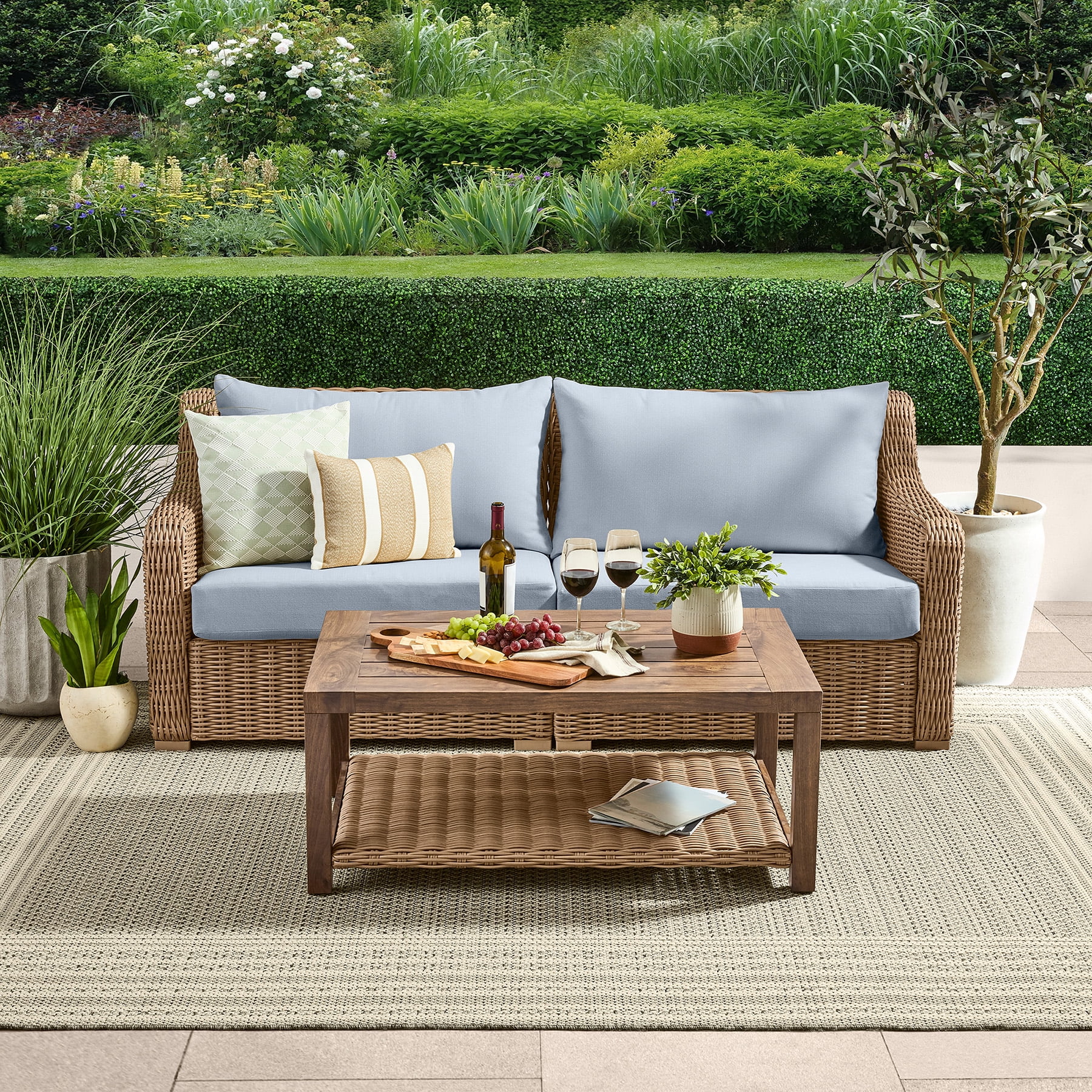 Better Homes & Gardens Bellamy 4 Piece Outdoor Patio Conversation Set, Blue