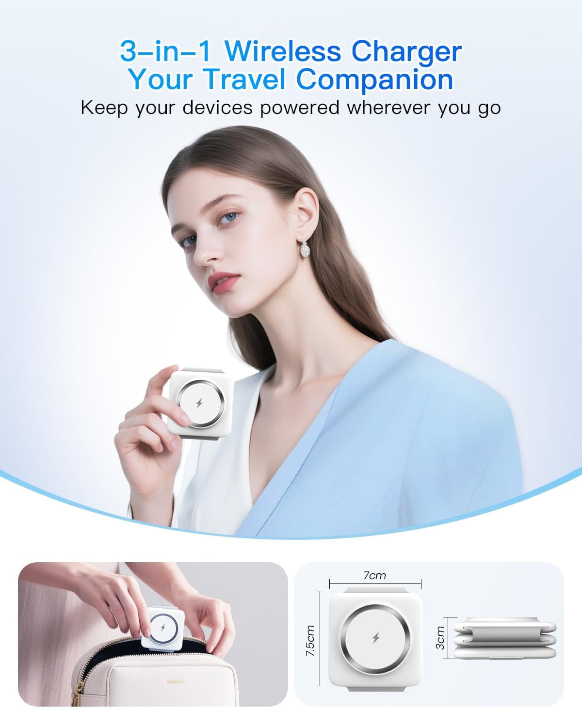 ETEPEHI Magnetic Wireless Charger Compatible for iPhone: Fodable 3 in 1 Charging Station Compatible for 17 16 15 14 13 12 Pro Max Plus & Airpod, Travel Essentials
