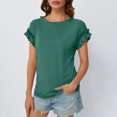 thumbnail image 5 of Scyoekwg Summer Short Sleeve Shirts for Women Dressy Casual Round Neck Solid Color Tunic Shirts Loose Blouses (Green,S), 5 of 7
