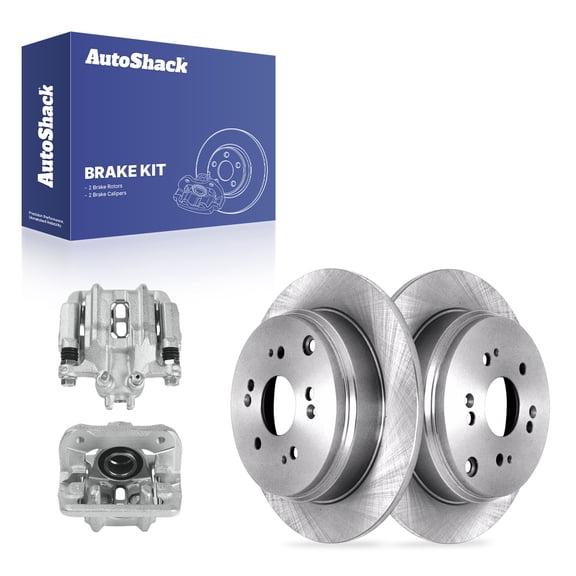 AutoShack Rear Solid Brake Rotors   Calipers 4-PC Brake Kit Replacement for 2005-2006 Honda CR-V 11.99" (304.6 mm)