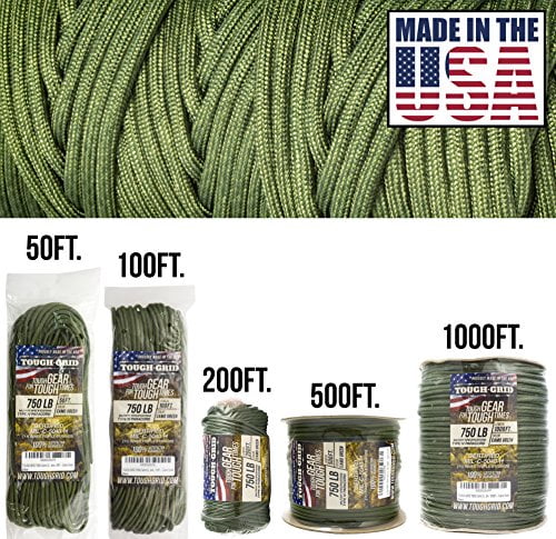 MIL-C-5040-H TOUGH-GRID 550lb Paracord/Parachute Cord - Made in The USA 100% Nylon Genuine Mil-Spec Type III Paracord Used by The US Military - 100Ft. 