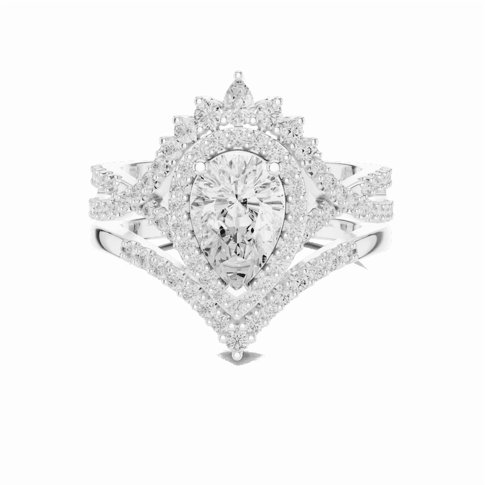 Zuwelria 3.00 Carat New Design Pear Shape Moissanite Diamond Engagement Ring - Bridal Ring - Promise Ring | 18K White Gold Over Sterling Silver | D/VVS1 Size 5
