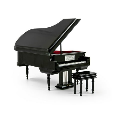 Sophisticated 18 Note Miniature Musical Hi-Gloss Black Grand Piano With Bench, Music Selection - Adeste Fideles (0 Come, All Ye