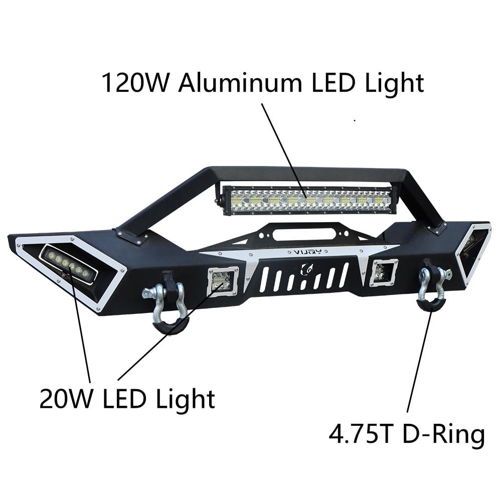 Vijay Front Bumper for 2007-2024 Jeep Wrangler JK/JL with Winch Plate and Lights and D-Rings
