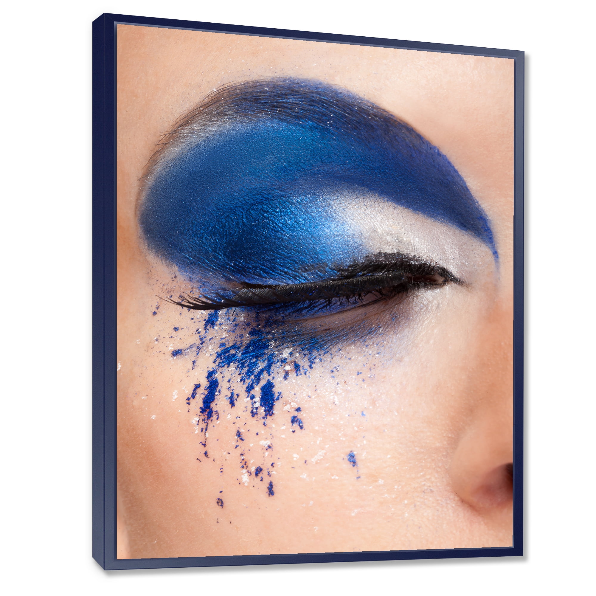 Designart 'Closed Woman Eye With Blue Fantasy Make Up' Modern Framed Canvas Wall Art Print