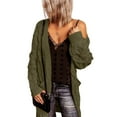 thumbnail image 4 of Womens Long Cardigans Cable Knit Chunky Cardigan Sweaters Ndbuld Women's Winter Long Sleeved Solid Color Knit Sweater Pocket Cardigan Jacket Green 2XL, 4 of 8