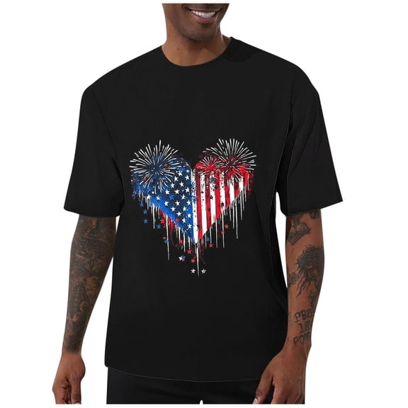 Awdenio Mens T-shirts American Flag Printed Patriotic T-Shirt 4th of July Graphic Tees Shirts USA Flag Star Stripe Tops