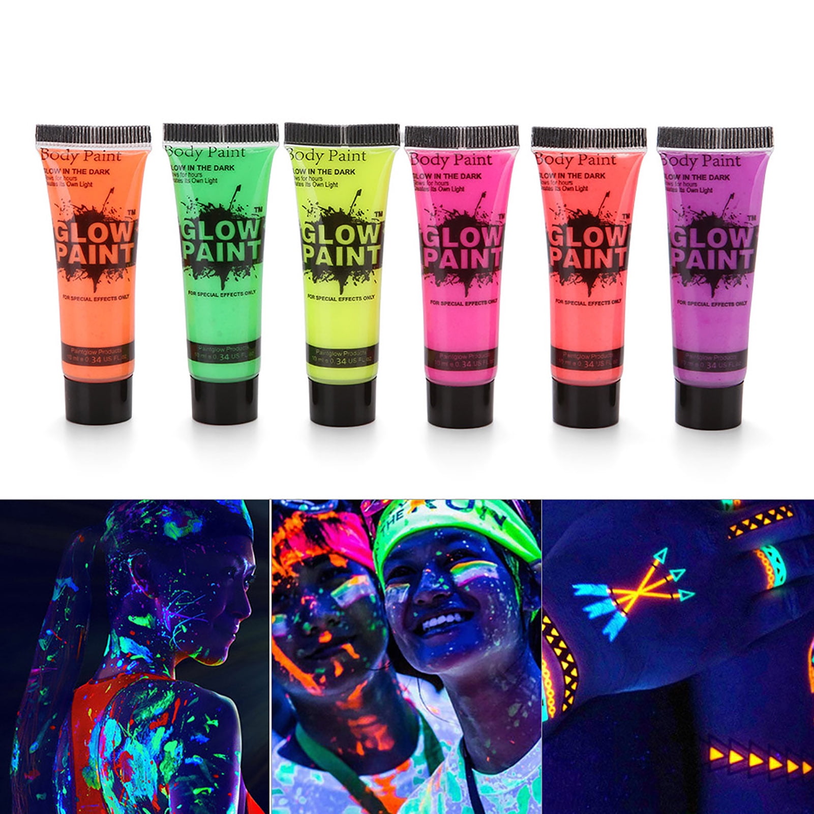 Abanopi 6 Tubes 10ml/0.34oz Art Body Paint Glow in Light Face & Body