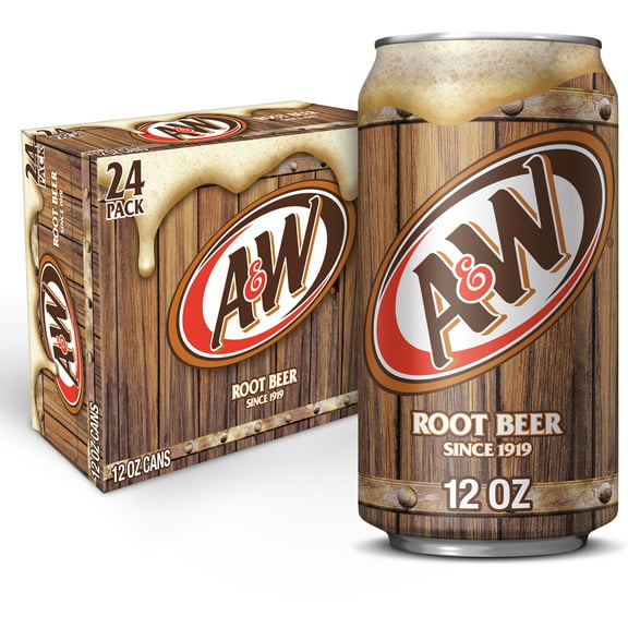 A&W Root Beer Soda Pop, 12 fl oz, 24 Pack Cans