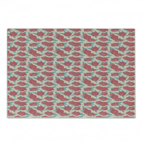 Romantic Cutting Board, Valentine's Day Style Rose Composition Love in Pastel Colors, Decorative Tempered Glass Cutting and Serving Board, Small Size, Aqua Dark Coral Beige, by Ambesonne