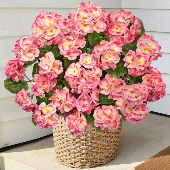 Scidweet Artificial Geraniums Flowers, 6 Bundles 21'' Fake Faux Silk Flowers for Spring Summer Indoor Outdoor Table Patio Porch Yard Garden Home Decor, Orange
