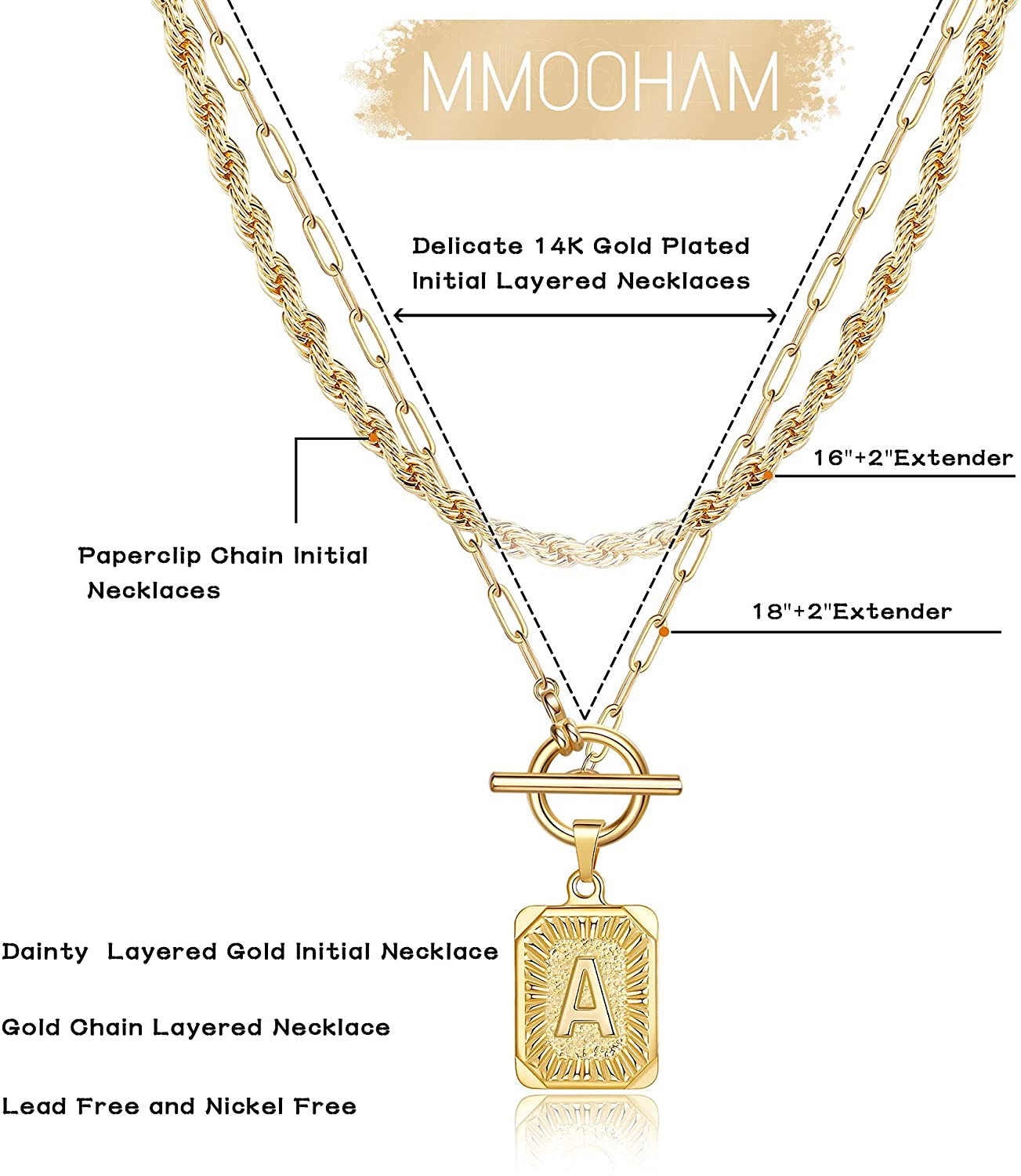 Layered Gold Necklaces for Women,14K 