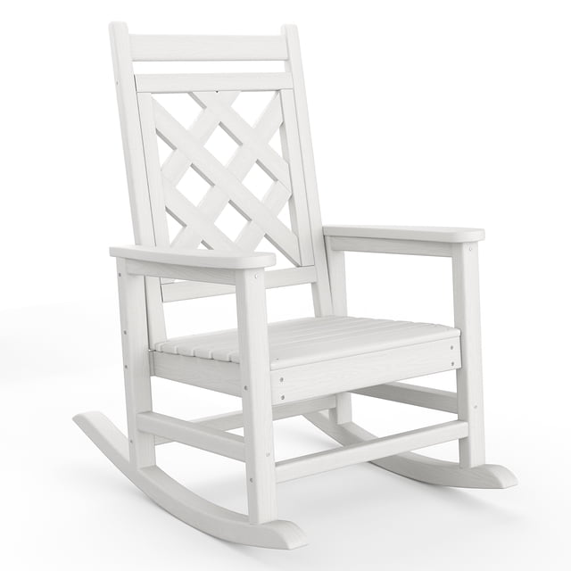 BeesClover Chaise Berçante d'Extérieur, Chaise Berçante de Patio en HDPE Résistante aux Intempéries, Berceuse de Porche avec Texture de Bois et Capacité de 380 Lb pour Patio, Extérieur, Cour Arrière, Balcon, Jardin