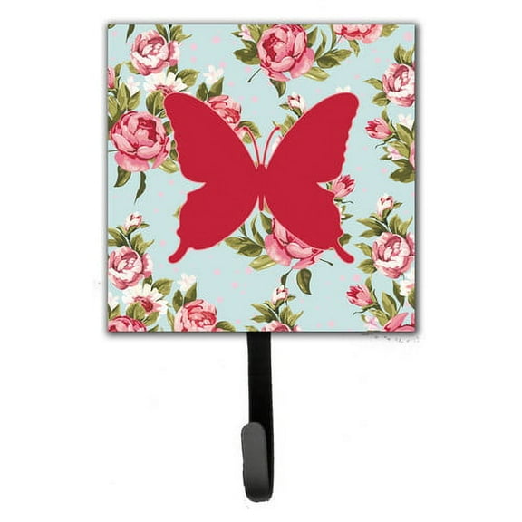 Caroline's Treasures BB1046-RS-BU-SH4 Butterfly Shabby Chic Blue Roses BB1046 Leash or Key Holder, Blue, Single Hook, multicolor