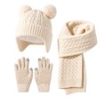 thumbnail image 4 of KPOPLK 3Piece Girls Boys Solid Color Beanie Hat Glovs Set Fleece Lined Winter Hat with Pom Pom for Cold Weather(3-8 Years,Beige), 4 of 5