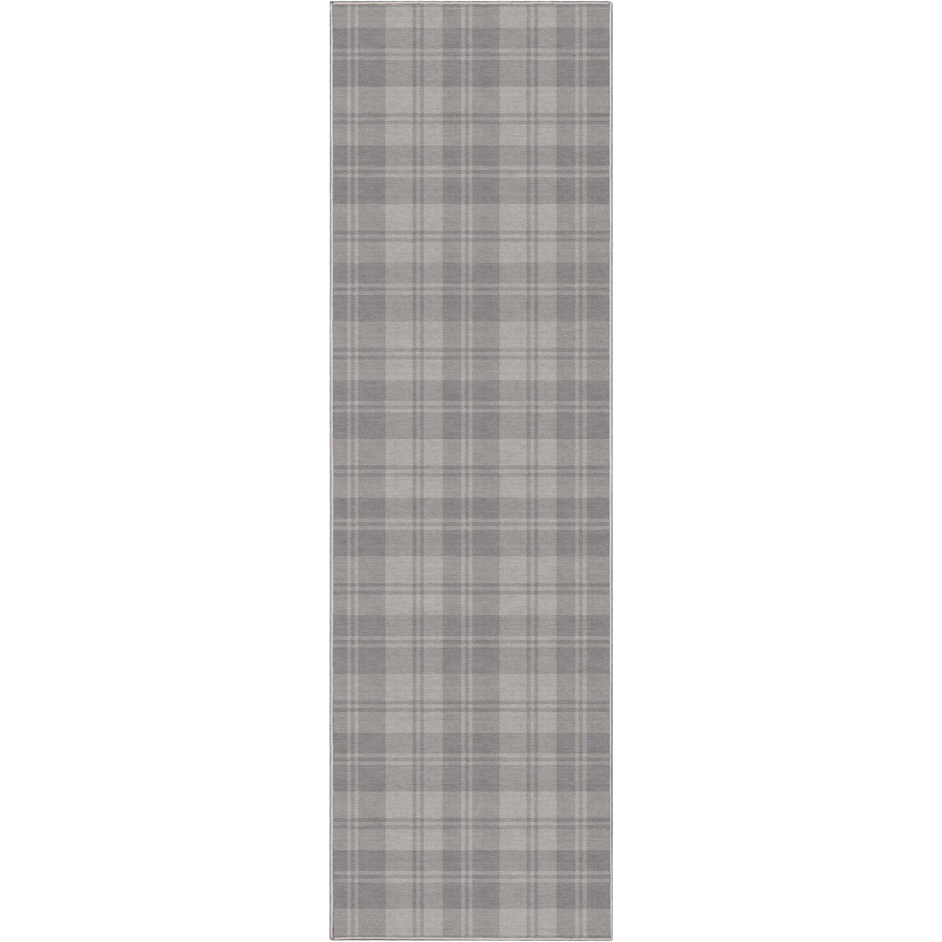Well Woven Apollo Flatwoven Plaid Light Grey 2'3" x 7'3" Runner Rug