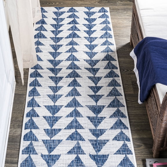 JONATHAN Y SANTA MONICA 2 x 10 Runner Rug, Andratx Tribal Geometric - Blue/Ivory, SMB126B-210
