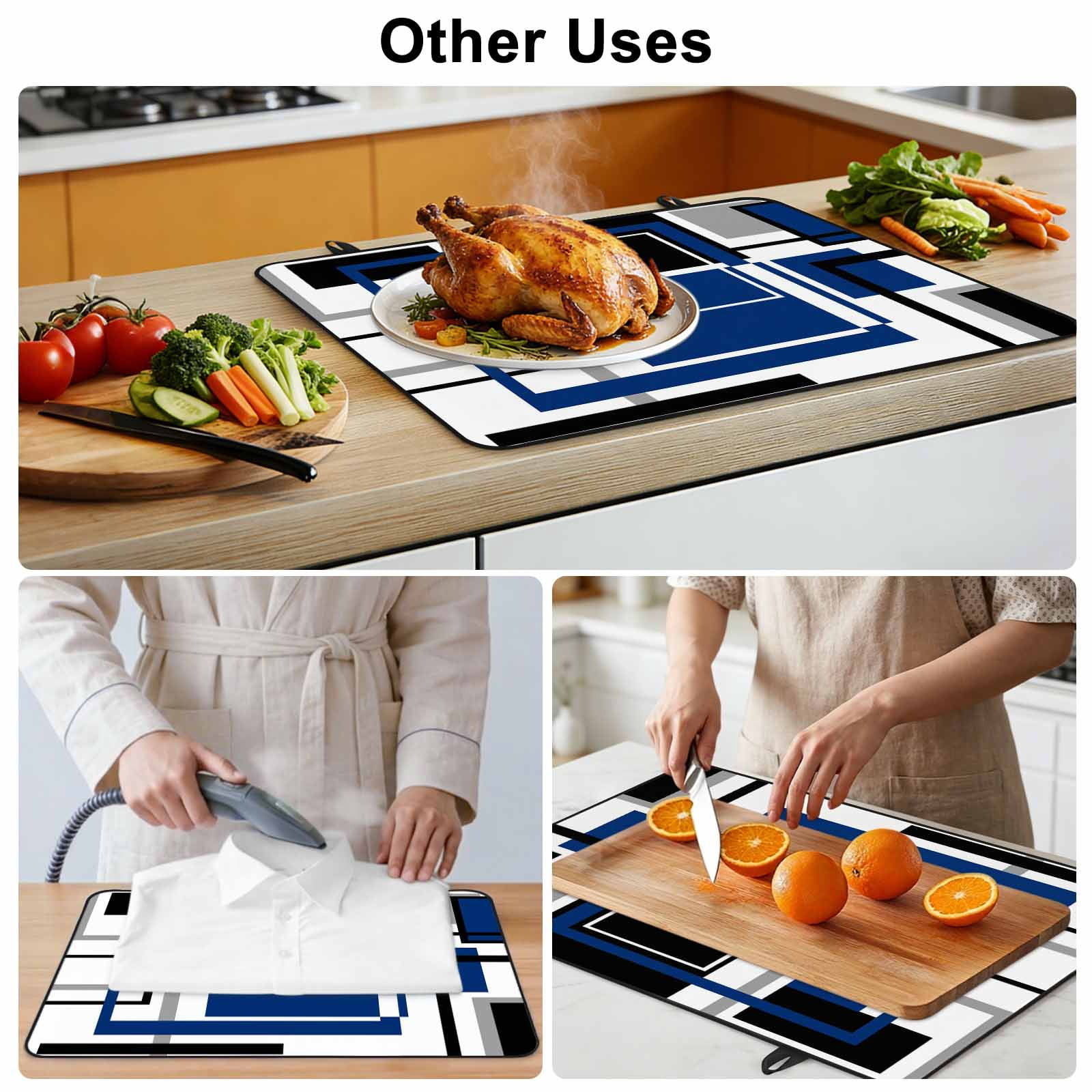 Blue Black Geometric Stove Top Cover for Electric Stove, Heat-proof & Non Slip Glass Top Stove Cover Protector, Modern Minimalist Abstract Stripes Kitchen Flat Cooktop Rubber Mat 24x21 Inches