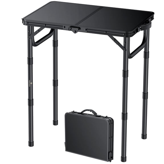 FUNYKICH 2ft Folding Camping Picnic Table, 3 Adjustable Heights Max 27.5", Lightweight Aluminum Portable Table with Carry Handle, 22.8"x15.7", Black