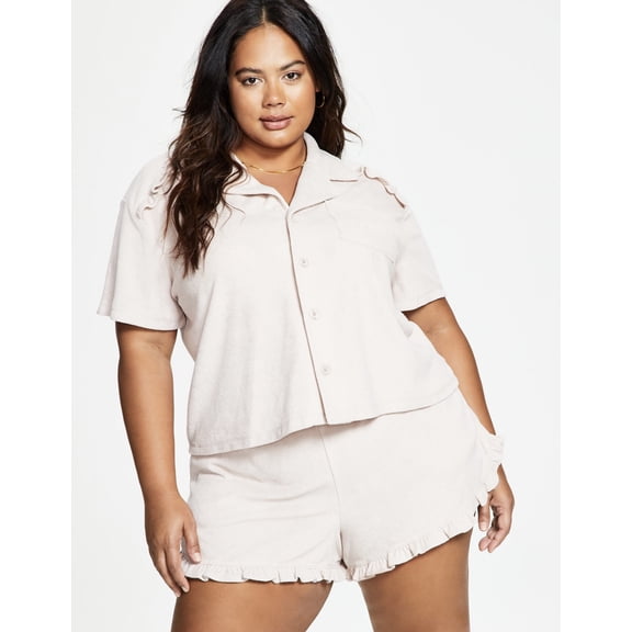 Bar III Trendy Plus Size Short Sleeve Shirt Naturally Nude 1X