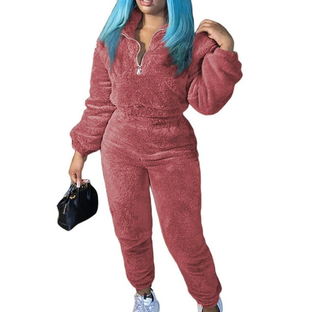 Bellella Women Tracksuit Set Solid Color Jogger Sets V Neck Two