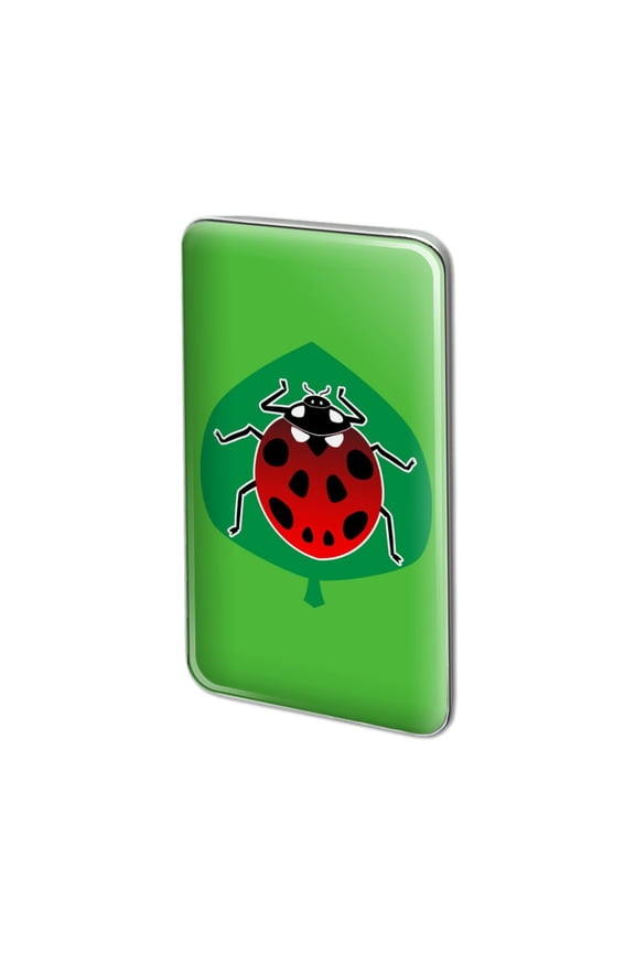 Red Ladybug on Green Leaf Ladybird Metal Rectangle Lapel Hat Pin Tie Tack Pinback