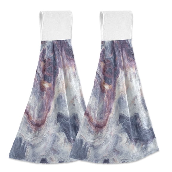 Dailycode Kitchen Wash Cloths with Hanging Loops Absorbent Absorbent Quick Drying Hand Towels, 2 Pack, Planetary Surface