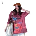 thumbnail image 1 of Camiseta de mujer de dibujos animados, manga corta, cuello redondo, camiseta suelta, rosa roja, L Speravity AP001568-05B, 1 of 7