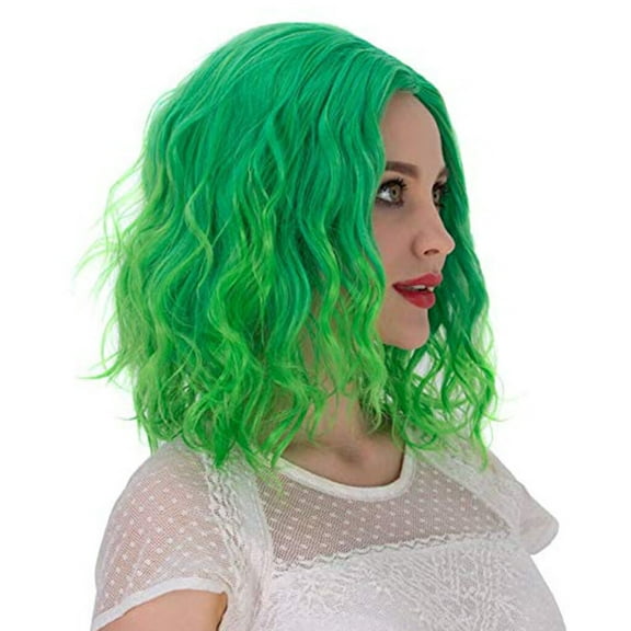 DOPI Human Hair Wigs For Women Black Color Natural Lace Hair Women's Fashion Wig Green Synthetic Hair short Wigs Curly Wig
