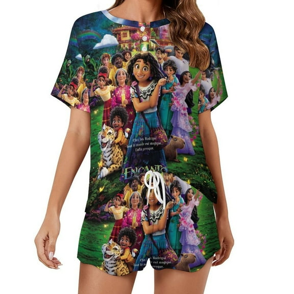 Women Encan-t Summer Pajamas Set Loungewear Sleepwear Short Sleeve Shirt with Shorts
