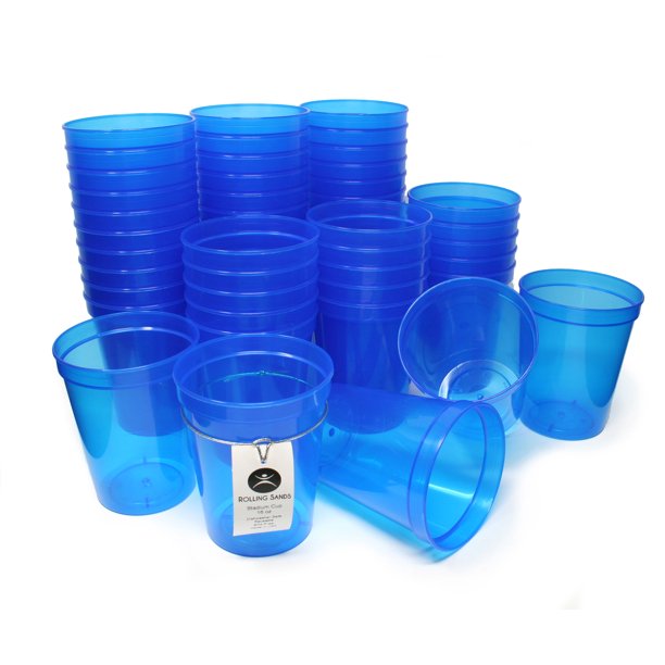 Rolling Sands 16 oz Reusable Plastic Cups, 50 Pack, USA Made, BPA Free