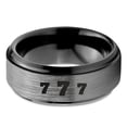 thumbnail image 2 of Tungsten Lucky Number Seven Band Ring 8mm Men Women Comfort Fit Black Step Bevel Edge Brushed Gray Polished, 2 of 4