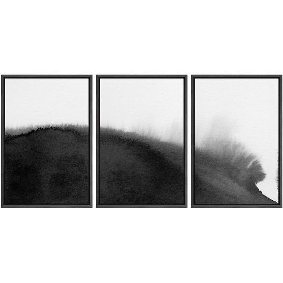 wall26 Framed Canvas Print Wall Art Set Black Watercolor Ink Landscape Abstract Shapes Illustrations Modern Art Bohemian Decorative Multicolor for Living Room, Bedroom, Office - 16"x24"x3 B