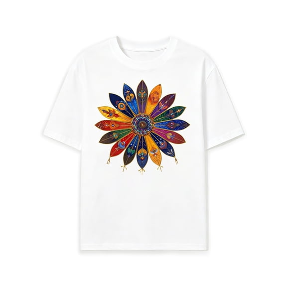 Women's T-Shirt Colorful Feather Mandala Design Pattern Short Sleeve Crew Neck Casua Suitable for Spring And Summer