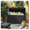 thumbnail image 2 of TYUIOP Outdoor Storage Box 100 Gallon Waterproof Resin Deck Box Delivery Box with Air Rod Indoor Outdoor Lockable Storage Bench for Patio Cushions, Tools, Pool Accessories (Black), 2 of 7
